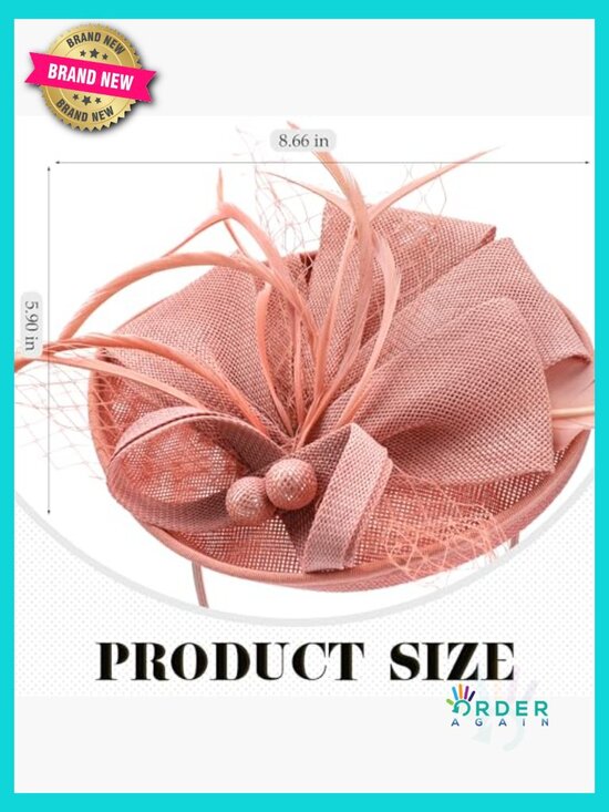 Fascinator Derby Pillbox Hat with Feathers Adjustable Headband Fits 21.5-23.5in main image 6